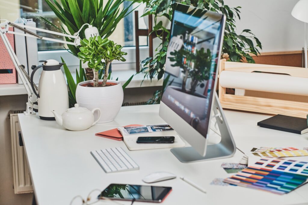 Nice bright office with computer on the table