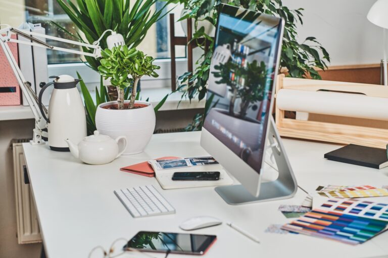 Nice bright office with computer on the table