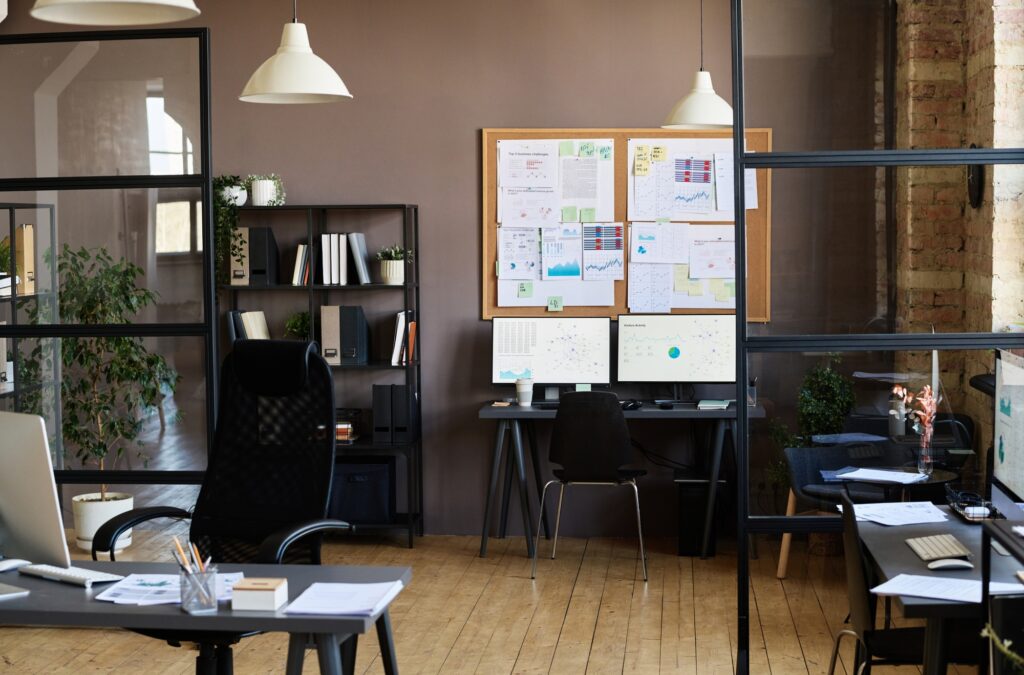 Modern office with workplaces of employees