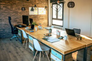 Interior of industrial style coworking office