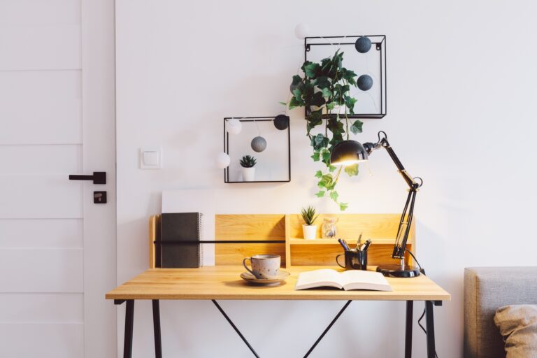 Work at home office, modern simple desk